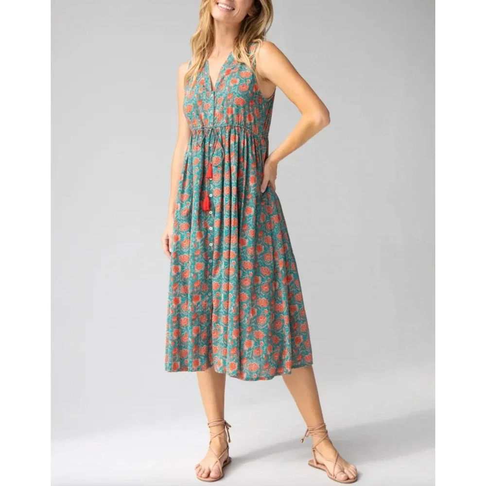 NEW Natural Life XL Women Teal Orange Floral Button Down Madi Dress - Picture 1 of 9